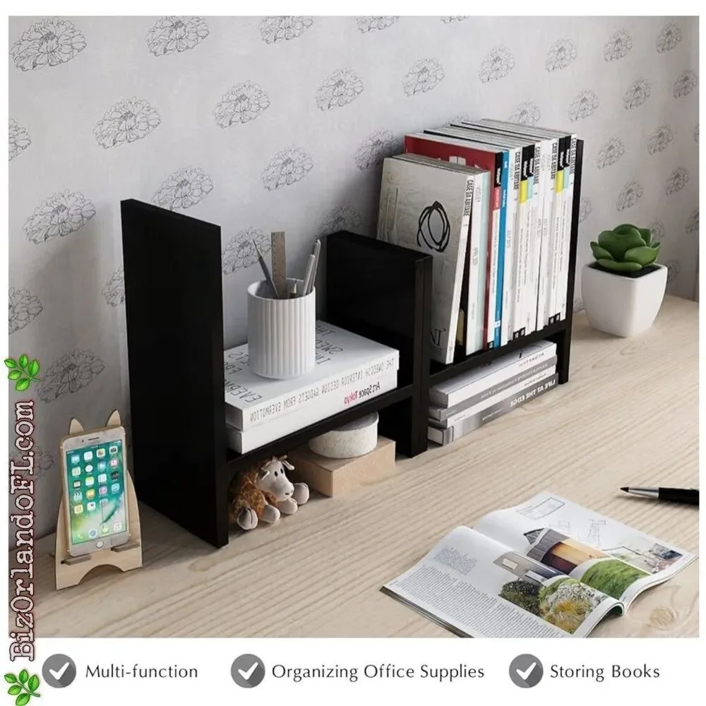 Jerry & Maggie Desktop Organizer Office Storage Rack Adjustable Wood Display Blk
